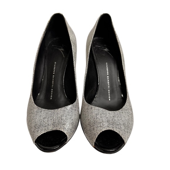 Giuseppe Zanotti Black & White Textured Peep Toe Heels Women's Size 8 38.5 - Picture 3 of 10